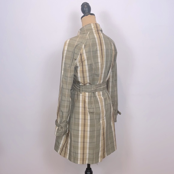 Banana Republic Olive Tan Cream Plaid Trench Rain Coat Size S - Picture 4 of 13